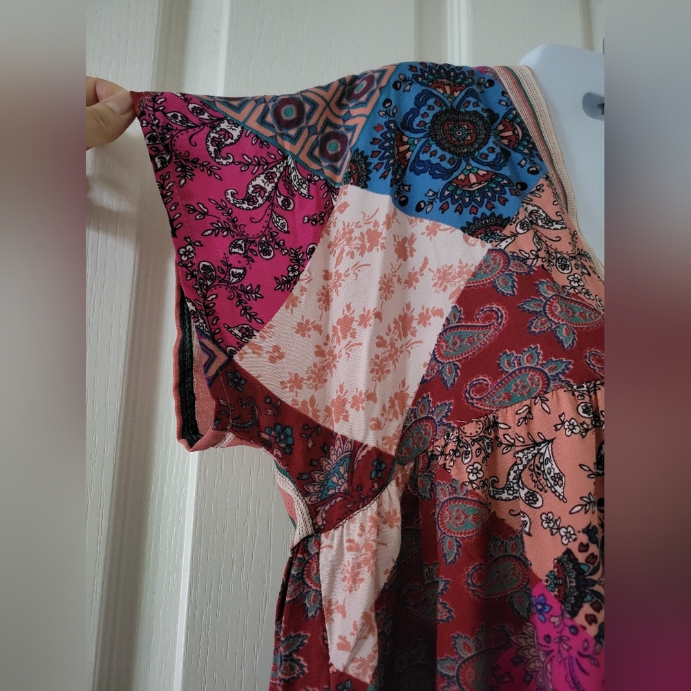 Haley Solar | NWOT Pretty Colorful Boho Chic Patchwork Midi Dress - Picture 9 of 14